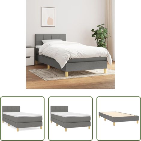vidaXL Tête de lit réglable - Sommier à lattes de lit avec matelas Gris foncé 80x200 cm Tissu (1/5)