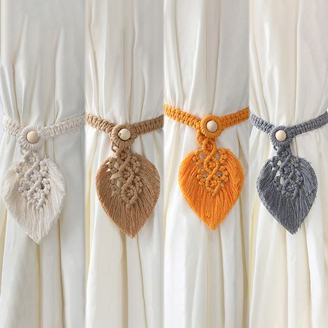JSSEVN - Sujetacortinas de estilo bohemio en algodón y poliéster, juego de 4 unidades, estilo natural y elegante para la decoración de interiores. (1/3)