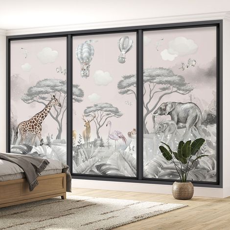 Papier peint panoramique Trompe l'oeil baie vitrée - Enfants - Animaux de la jungle - 130 cm x 78 cm (1/5)