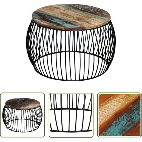 The Living Store Table basse ronde 68x37 cm Bois de récupération massif - Table Basse Vintage - Table Basse Design - Table Basse Industrielle - Table Basse Rustique - Mobilier Recyclé (1/5)