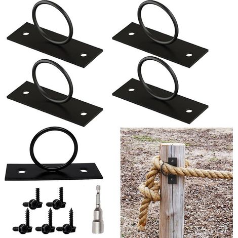 Lot de 5 supports de corde circulaires noirs 304, support décoratif pour corde, support pour clôture en corde, crochet mural/plafond (1/5)