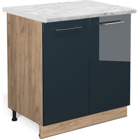 Meuble bas de cuisine Fame-Line, Bleu foncé brillant, 80cm avec étagère, PT Marbre, Vicco (1/5)