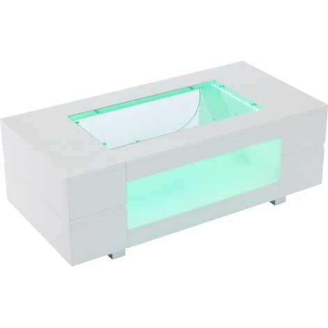 LED-Couchtisch weiß mit Stauraum und Tischplatte aus gehärtetem Glas 100x50x35 cm MODENUIT (1/5)