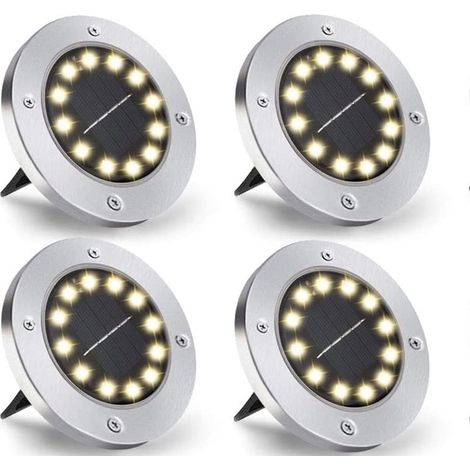 Lot de 4 lampes solaires extérieures 12 LED étanche IP65 spot décoratif pour terrasse pelouse chemin jardin lumière blanc chaud (1/5)