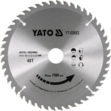 YATO YT-60682-TCT POUR BOIS DE SCIE CIRCULAIRE 216 X 30 MM X 48T