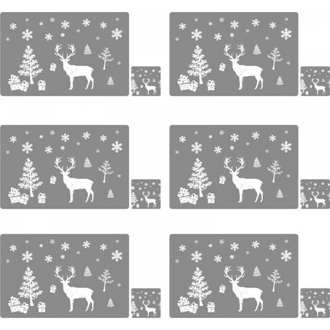 12 pièces (gris) sets de table de Noël en PVC sous-verres ensemble de couverts, napperons lavables résistants à la chaleur en forme de renne de Noël résistants à la chaleur pour la décoration de table (1/5)