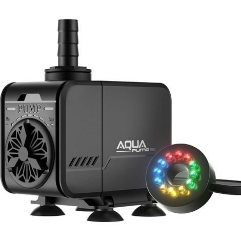 1 Pompe à eau submersible avec 12 LED, Débit réglable 3000L/H, Pour aquarium étang fontaine