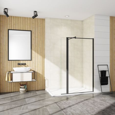 AICA paroi de douche industrielle noire 90x200cm avec un retour pivotant 30cm livré avec une barre de stabilisation 90cm (1/4)
