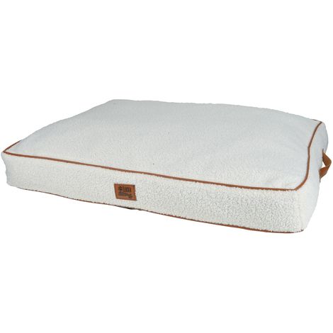 Coussin rectangle pour animaux en tissu à bouclettes - Blanc - L 80 x l 60 x H 10 cm - Gamme Wooly - Livraison gratuite (1/5)
