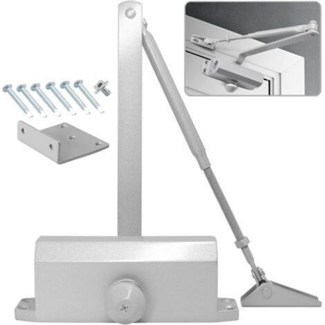 Ferme porte Automatique avec Dispositif D'arrêt, Groom Fermeture Porte à Ressort Réglable, Tampon Fermé usage Commercial et Résidentiel Porte de 60-85kg Installation Vidéo EN1634-1, Argent (1/5)