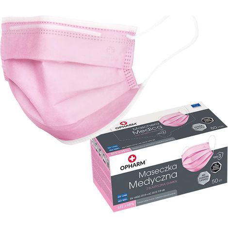 Rosa OP-Maske mit Gummiband, Typ IIR Opharm, 50 Stück (1/5)