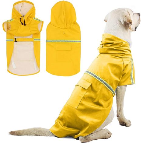 1 Veste De Pluie Pour Chien,Imperméable Avec Capuchon,Bandes Réfléchissantes,Trou Pour Harnais,Plein Air (1/5)