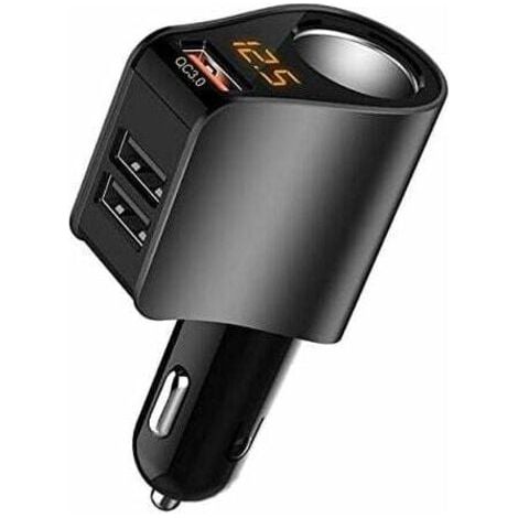 Adaptateur allume-cigare d'extension de chargeur de voiture, répartiteur de prise avec 3 USB et voltmètre, compatible avec iPhone 13,12,12 Pro Max, iPad, Samsung, convient pour prise automobile 12 V/2 (1/5)