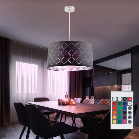Wohn Schlaf Zimmer Textil Fernbedienung Lampe dimmbar grau silber im Set inkl. LED RGB Leuchtmittel