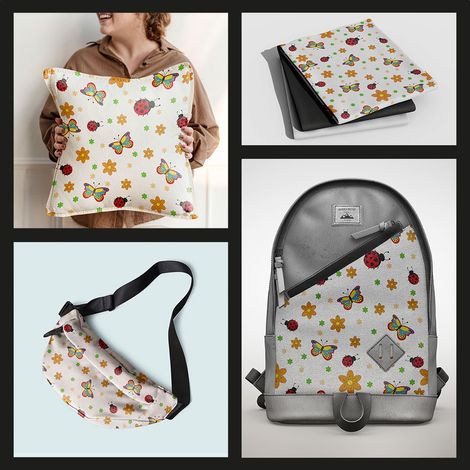 TESSUTI DECORATIVI PER ESTERNI OXFORD - Motivo farfalle e coccinelle su bianco (1/5)