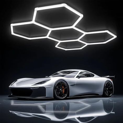 Eclairage Garage 168W Luminaire de Garage à LED en nid d'abeille 5-Hex 6500K Plafonnier d'Atelier LED Déformable Dly Hexagon Garage Lumière LED pour G (1/4)