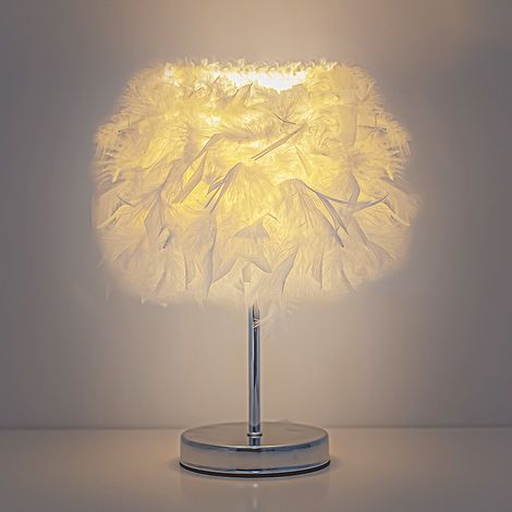 Lampe Chevet Design Plume Luxe, Base Métallique & Abat-jour Blanc - 3 Couleurs Réglables (1/4)