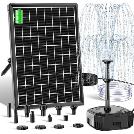 8W Filtre de Bassin Solaire avec Batterie et 10 Buses, Pompe Solaire Silencieuse pour Eau Claire jusqu'à 500L, Fontaine de Jardin pour Bain d'oiseaux, Piscine pour Animaux et Hydroponie