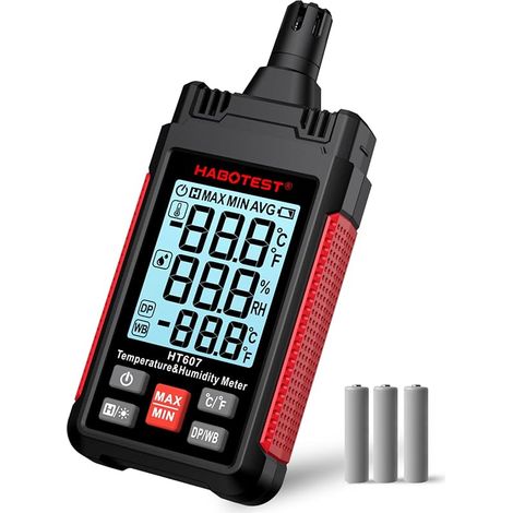 Digitales Thermo-Hygrometer, tragbares Hygrometer HT607, 4-in-1-Gerät zur Messung von Taupunkt, Temperatur, Thermometer, Feuchtigkeit und Luftfeuchtigkeit
