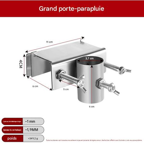 Support de Parasol à Vis en Métal – Fixation Robuste pour Grand Parasol, Pince de Support pour Parasol d’Extérieur, Terrasse, Jardin et Stand 1 Pièce, Argenté (1/2)