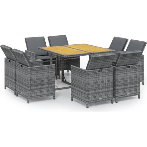 Maison Exclusive - 9-tlg. Garten-Essgruppe mit Kissen Poly Rattan