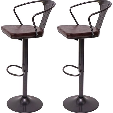 Juego de 2 taburetes de bar HHG-443b, altura regulable, reposabrazos, taburete de bar silla giratoria industrial, vintage negro-marrón (1/5)