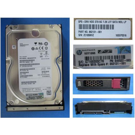 Disque dur 3 To HP Enterprise 6G 7,2K LFF SATA MDL LP, 862131-001