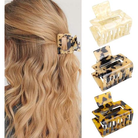 3er Set Acetat-Haarklammern rutschfest, schildpattoptik elegant, Clips für Frauen für langes und dickes Haar (1/5)