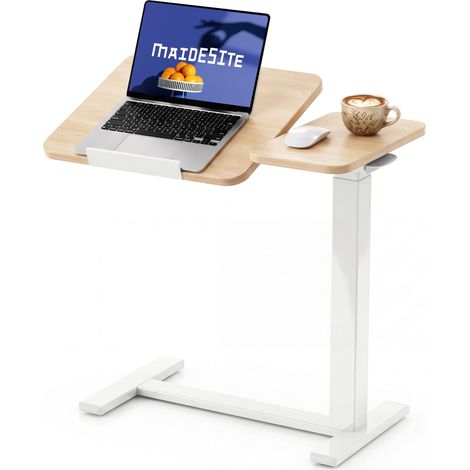 Table d'appoint en forme de C avec roulettes, table d'ordinateur portable réglable en hauteur pour canapé et lit, table d'appoint mobile avec design de table divisée pour salon et chambre (1/5)