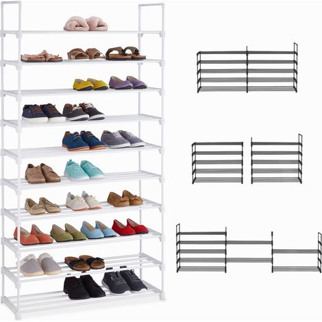 Relaxdays XXL Schuhregal Stecksystem, 10 Ebenen, modular, HxBxT: 175,5 x 93 x 30,5 cm, Schuhaufbewahrung Metall, weiß