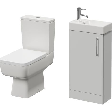 Napoli Cube Gloss Grey Pearl 400mm Single Door Vanity Unit and Toilet Suite with Align Basin - 400mm - Chrome 160mm Handle