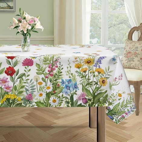 Nappe Printemps Fleurs Papillons 140x100cm Rectangulaire Facile d'entretien & Infroissable
