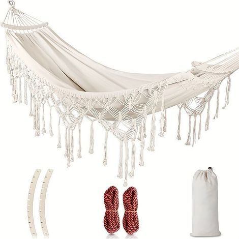 Hamac Double en Toile Style Bohème – Avec Cordes Renforcées et Sac de Transport, Idéal Extérieur (1/4)