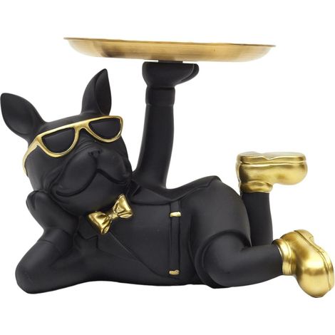 Statuetta di bulldog sdraiata con vassoio NERO (1/5)