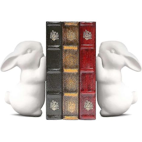 Serre-livres lapin, serre-livres décoratifs en céramique pour livres lourds, serre-livres antidérapants pour enfants, serre-livres pour chambre d'enfant, blanc - 1 (1/4)