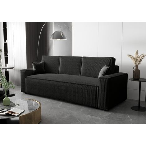 Canapé 3 places convertible AMBRI en velours côtelé 230 cm - Noir (1/5)
