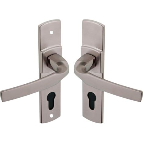 Ensemble de Poignée de Porte sur Plaque - Version Bec de Cane pour Porte de Cuisine, Salon - Entraxe 165 mm - Matériau Zamak Résistant - Finition Platine (1/4)