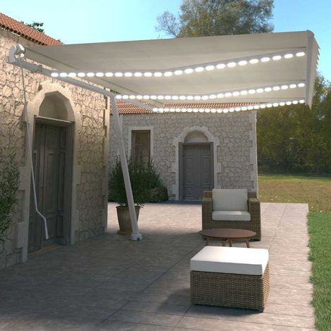 vidaXL Manual Retractable Awning with LED 600x350 cm Cream (1/5)