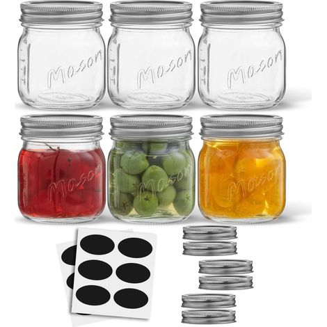 Lot de 6 Bocaux en Verre, Couvercles Étanches, Bandes de Fixation, Stérilisation, Conservation Alimentaire (1/5)