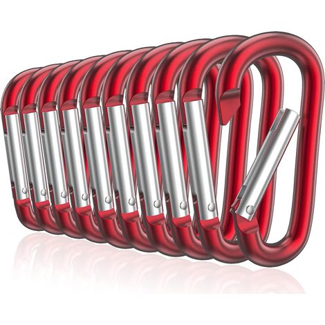 10er-Packung, 7,6 cm D-förmige Aluminium-Schlüsselanhänger, geeignet für Schlüsselanhänger, rot.