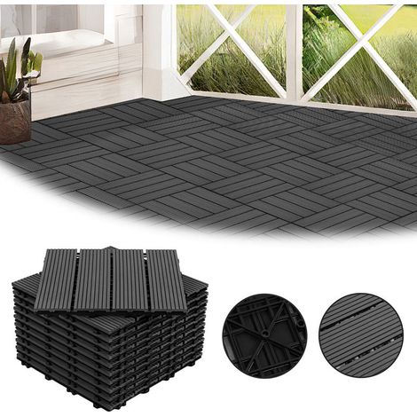 Wolketon Terrassenfliesen 6m² Holzfliesen 30x30 cm 66 Stück Anthrazit für Terrasse Balkon Terrassenfliesen Holz Fliesen mit Klicksystem