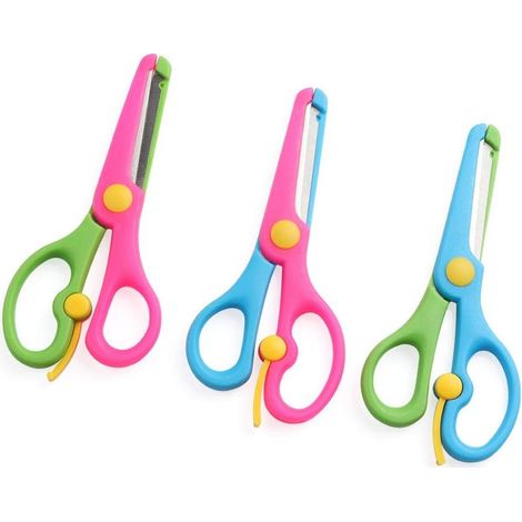 Ensemble de 3 ciseaux de sécurité pour enfants : ciseaux à ressort bicolores pour l’apprentissage préscolaire et les activités manuelles. (1/5)