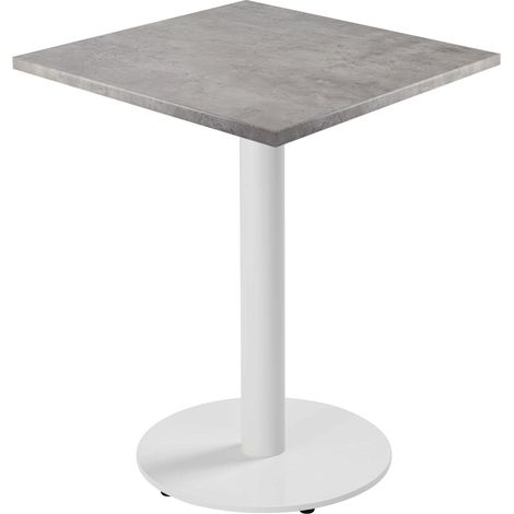 Table à manger carrée 60 cm pied blanc et revêtement béton gris clair