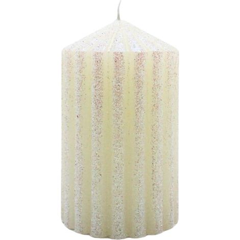 Bougie de table - Bougie pilier - Bougie de table - Bougie de ménage - Bougie bloc avec paillettes en blanc festif - Dimensions (l x H) : env. 7 x 12 cm (1/5)