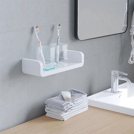Étagère murale de salle de bain en plastique en forme de U, support flottant à ventouses pour douche (1/4)