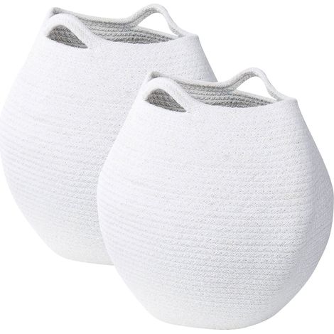 Set di 2 cestini portabiancheria in cotone intrecciato a mano bianco Panjgur