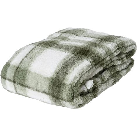 Weihnachtskuscheldecke kariert Grün-Weiß 1,3 x 1,7 Meter - Polyester