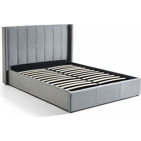Lit double Magorial avec sommier relevable 160x200cm Velours Gris