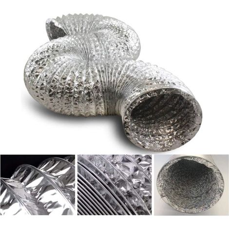 Tubo di scarico doppio flessibile in alluminio da 150 mm per bagno, cucina, asciugatrice - 2 m (ø150mm2m/Argento) (1/4)