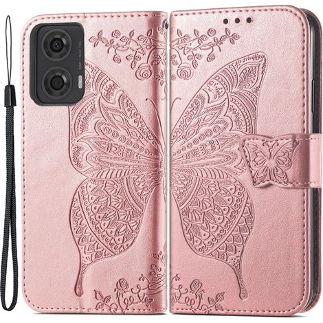 Custodia a libro per Motorola Moto G24 / G24 Power / G04, Farfalla, rosa oro rosa (1/5)